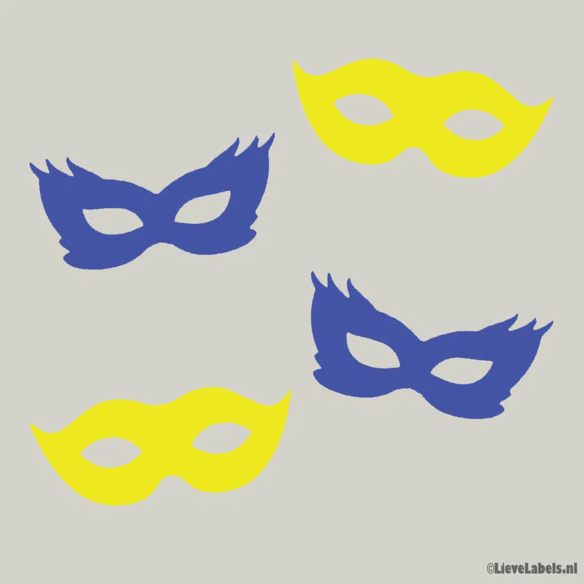 Herbruikbare statische raamsticker – Maskers Blauw/Geel