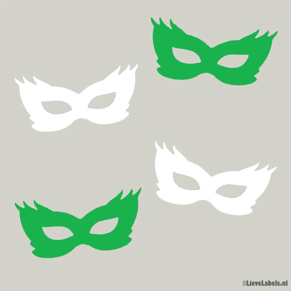 Herbruikbare statische raamsticker – Maskers Groen/Wit