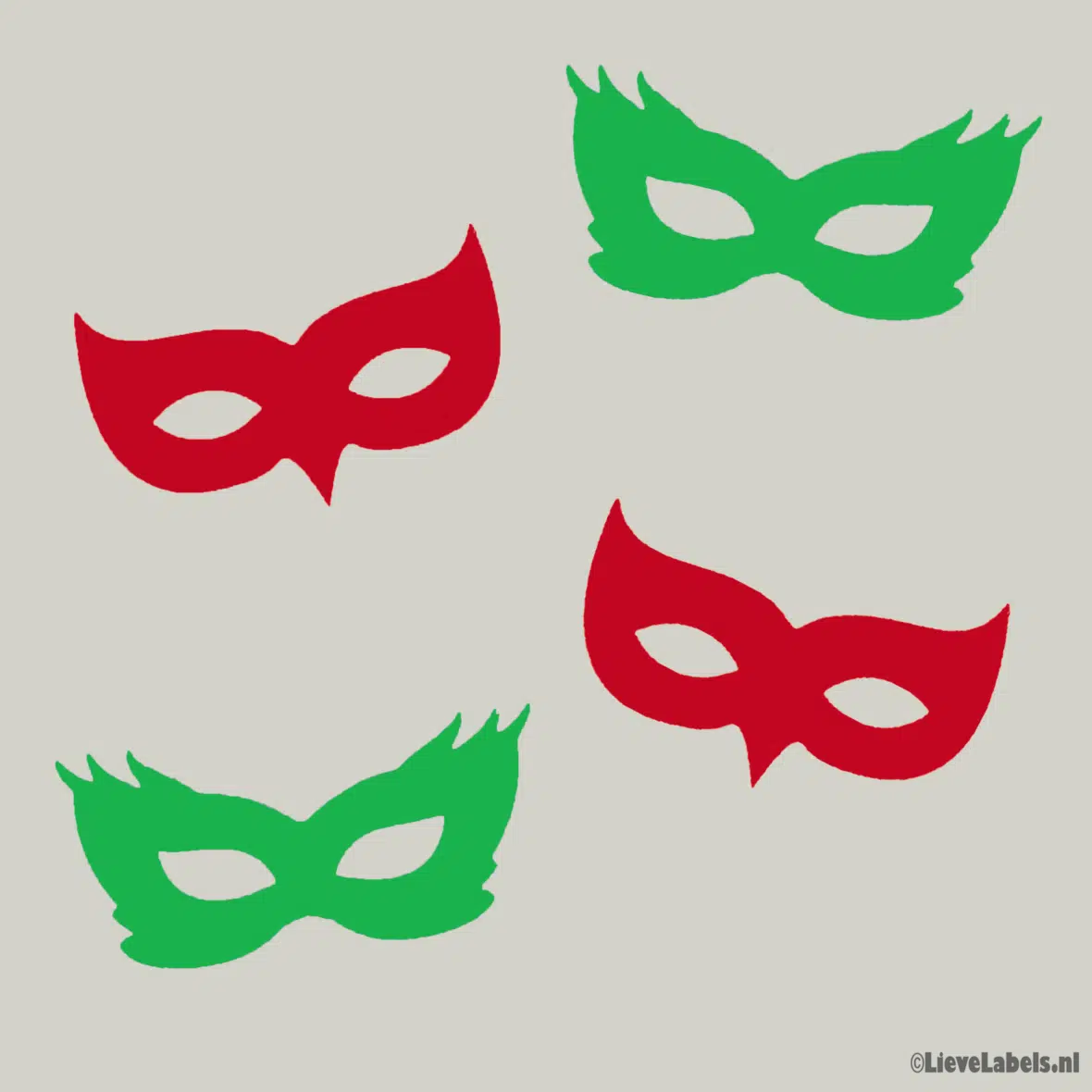 Herbruikbare statische raamsticker – Maskers Rood/Groen
